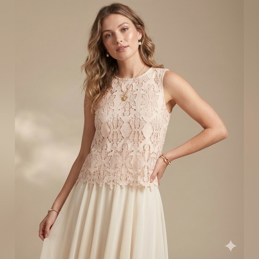 H&M - Beige Lace Sleeveless Blouse